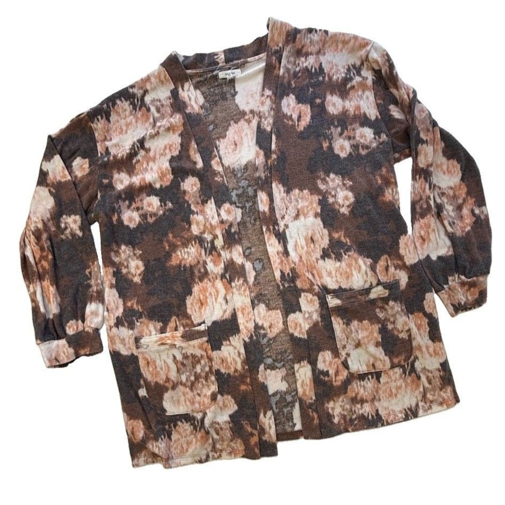 Maurices XL Brown Rust Floral Cardigan Open Front Pocket Boho Western